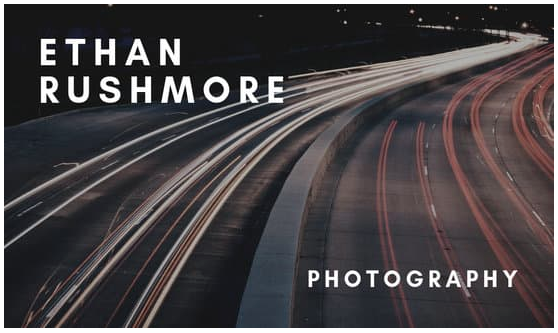 Photography business card of highway traffic at night winding through the middle, Canva