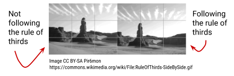 Scene showing the use of the rule of thirds to place the subject in line vertically on the first of three vertical guidelines